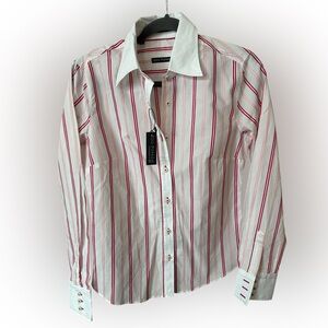 Edo Popken Stylish Women's Button Down Shirt - Red and White Stripes size 38/S